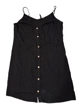 Divided Black Button-Front Slip Dress with Thin Straps